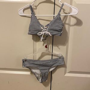 striped womens XS navy blue & white bikini (top and bottoms)